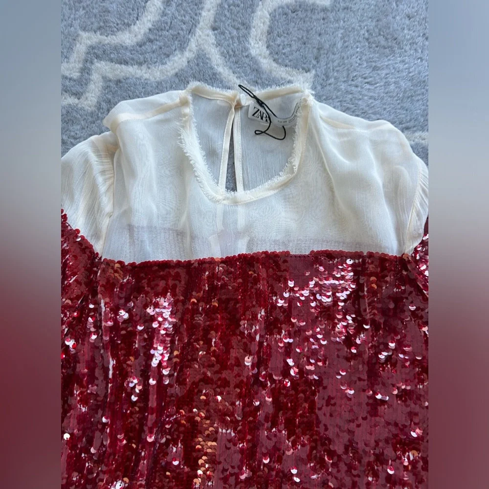 Zara New Sequin Chiffon Dress XS - Picture 3 of 6